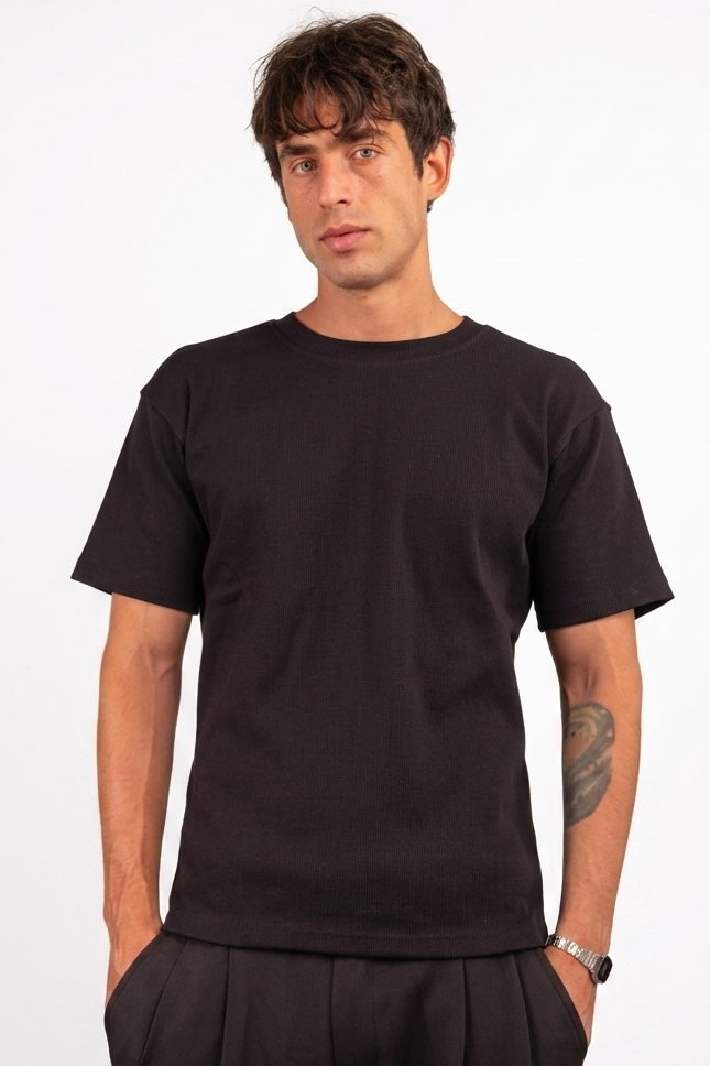 Black Ribbed T-Shirt